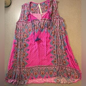 Uncle Franks boho sleeveless tunic dress. Vibrant pink paisley SZ M beach flowy